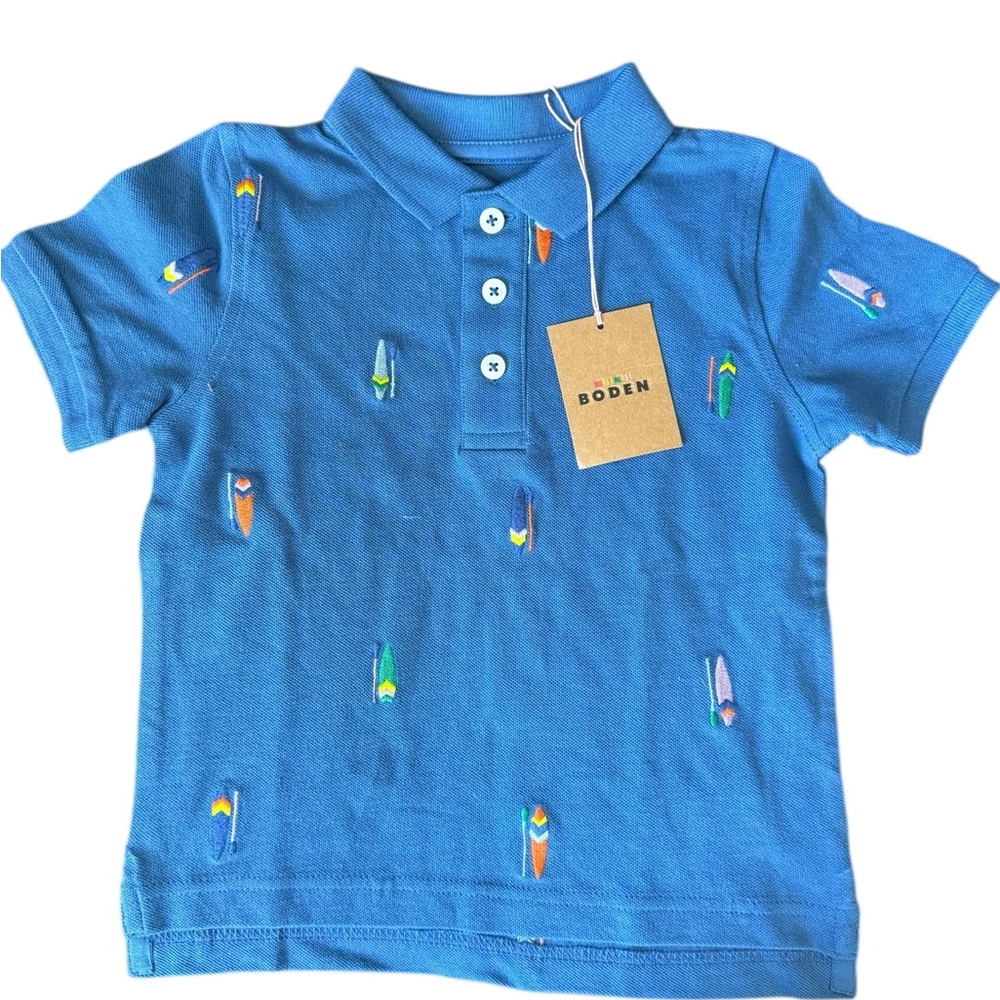 Boden Kids Polo Shirt with Surfboard Design